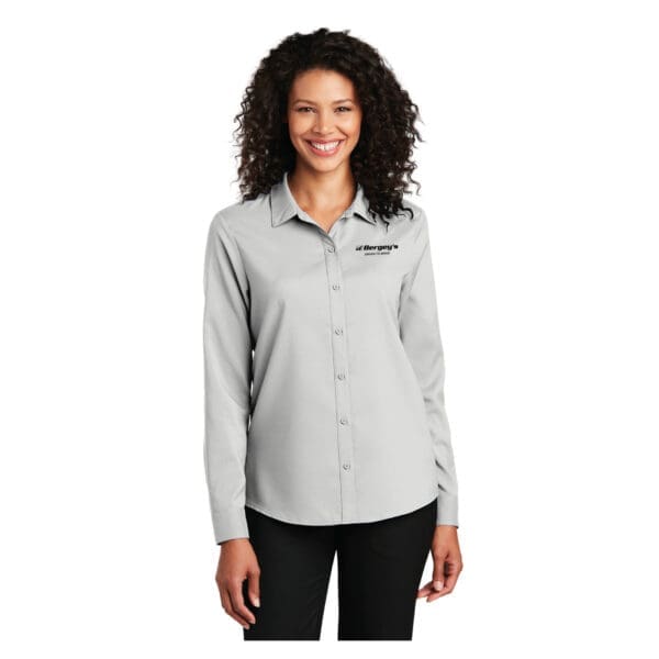 Port Authority Ladies Long Sleeve Performance Staff Shirt - Silver