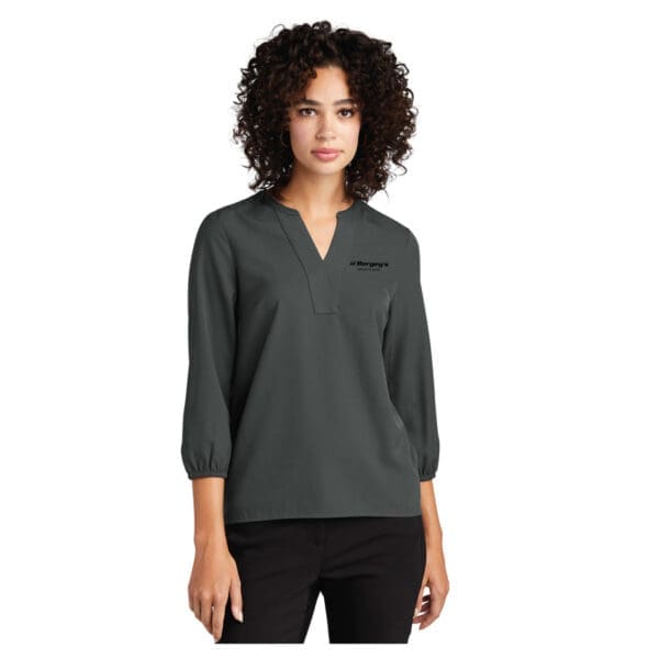 Mercer+Mettle Women's Stretch Crepe 3/4-Sleeve Blouse - Dark Grey