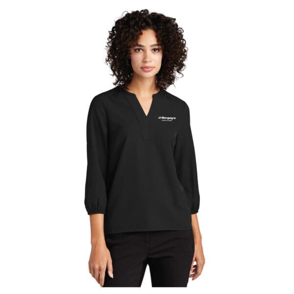 Mercer+Mettle Women's Stretch Crepe 3/4-Sleeve Blouse - Black